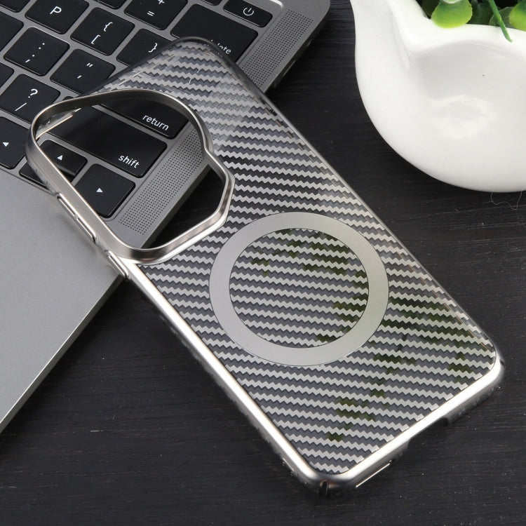 For Huawei Pura 70 Ultra 6D Plated Carbon Fiber Clear Magsafe PC Phone Case(Titanium Grey)