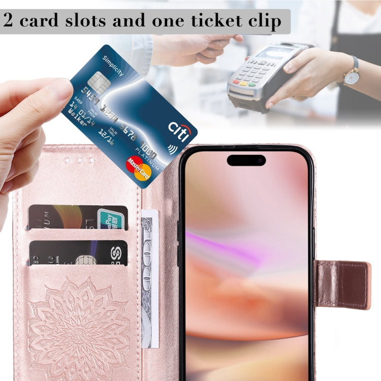 For iPhone 16 Plus Embossed Sunflower Pattern Flip Leather Phone Case(Rose Gold) - iPhone 16 Plus Cases by PMC TechLife | Online Shopping South Africa | PMC TechLife | Buy Now Pay Later Mobicred