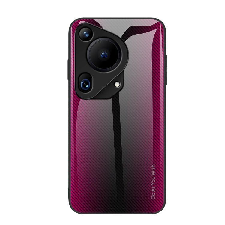 For Huawei Pura 70 Ultra Texture Gradient Glass TPU Phone Case(Rose Red)