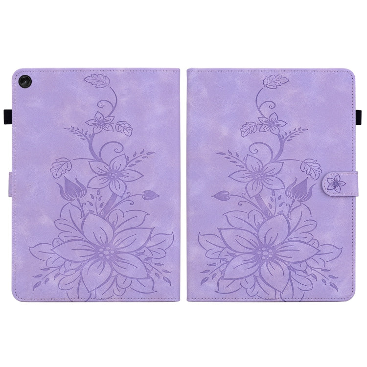 For Lenovo Tab M10 Plus 10.6 3rd Gen Lily Embossed Leather Tablet Case(Purple)