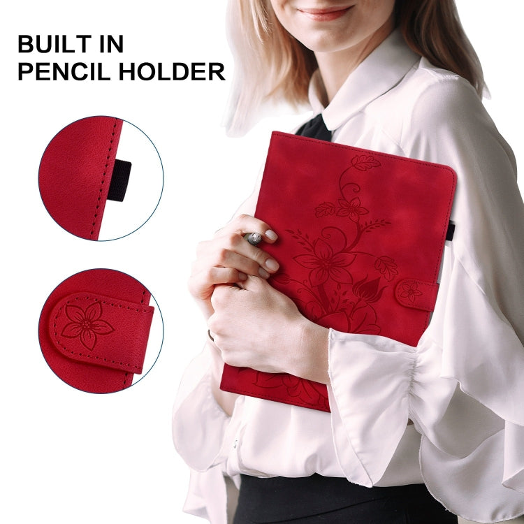 For Lenovo M10 Plus 10.3 Lily Embossed Leather Tablet Case(Red) - Lenovo by PMC TechLife | Online Shopping South Africa | PMC TechLife | Buy Now Pay Later Mobicred
