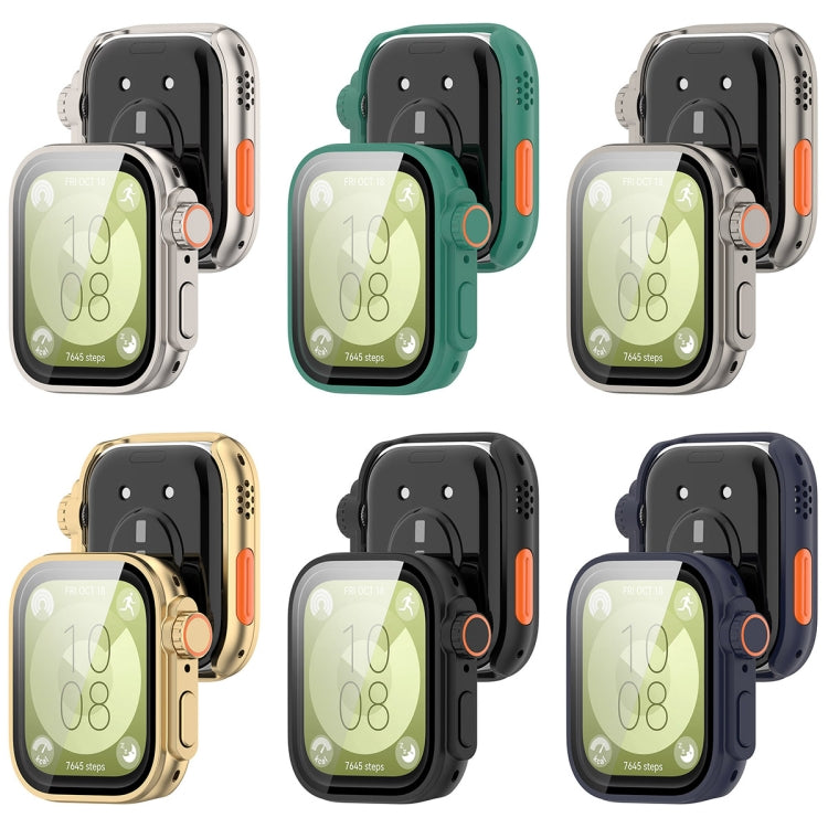 For Huawei Watch Fit3 PC + Tempered Glass Film Full Coverage Watch Protective Case(Titanium Color)