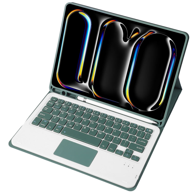 For iPad Pro 11 2024 A13B-A Lambskin Texture Bluetooth Touch Square Keyboard Leather Tablet Case with Pen Slot(Dark Green) - For iPad Pro by PMC Jewellery | Online Shopping South Africa | PMC Jewellery | Buy Now Pay Later Mobicred