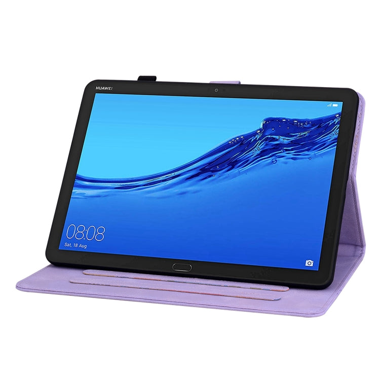 For Huawei MediaPad M5 Lite 10 / C5 10.1 Lily Embossed Leather Tablet Case(Purple)
