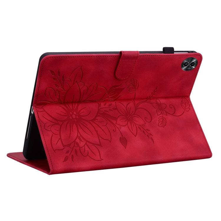 For Realme Pad 2 11.5 Lily Embossed Leather Tablet Case(Red)