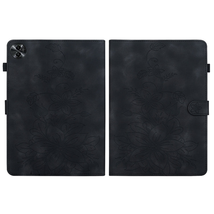 For Realme Pad 2 11.5 Lily Embossed Leather Tablet Case(Black)