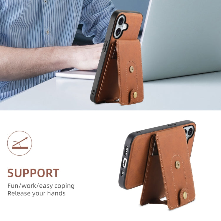 For iPhone 16 Denior D14 NK Retro Pattern MagSafe Magnetic Card Holder Leather Phone Case(Brown)