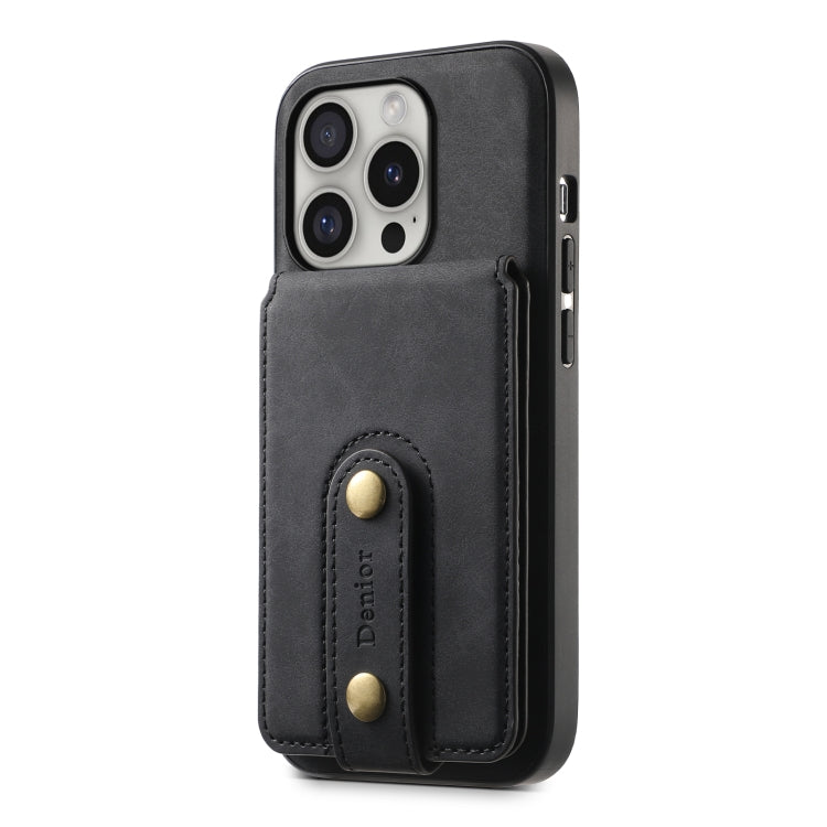 For iPhone 16 Pro Denior D14 NK Retro Pattern MagSafe Magnetic Card Holder Leather Phone Case(Black)