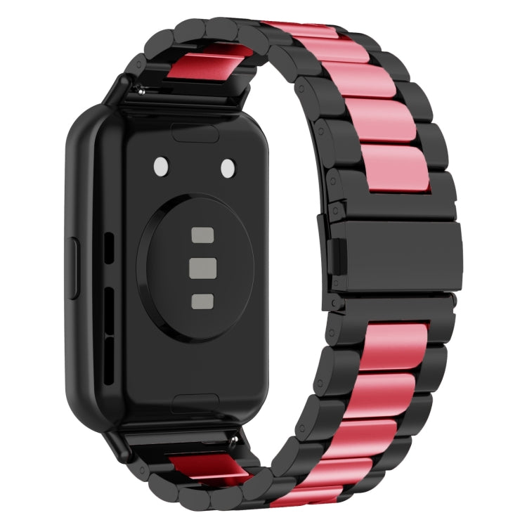For Huawei Watch Fit 3 Three Bead Stainless Steel Metal Watch Band(Black Pink)