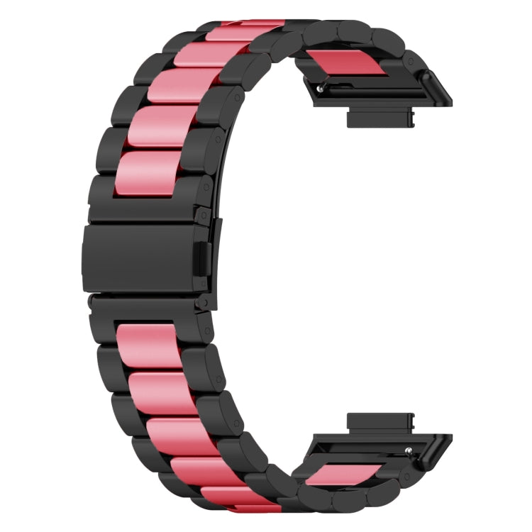 For Huawei Watch Fit 3 Three Bead Stainless Steel Metal Watch Band(Black Pink)
