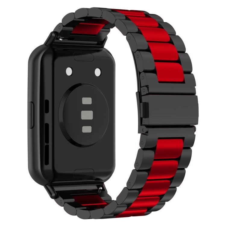 For Huawei Watch Fit 3 Three Bead Stainless Steel Metal Watch Band(Black Red)