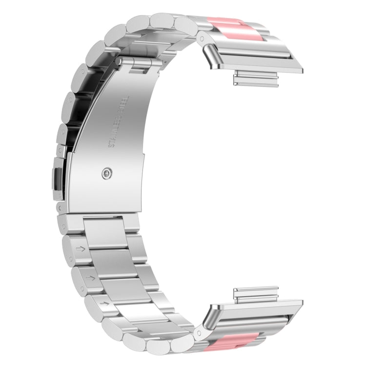 For Huawei Watch Fit 3 Three Bead Stainless Steel Metal Watch Band(Silver Pink)