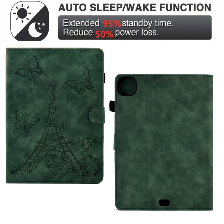 For iPad Pro 11 2024 Tower Embossed Leather Smart Tablet Case(Green) - iPad Pro 11 2024 Cases by PMC TechLife | Online Shopping South Africa | PMC TechLife | Buy Now Pay Later Mobicred