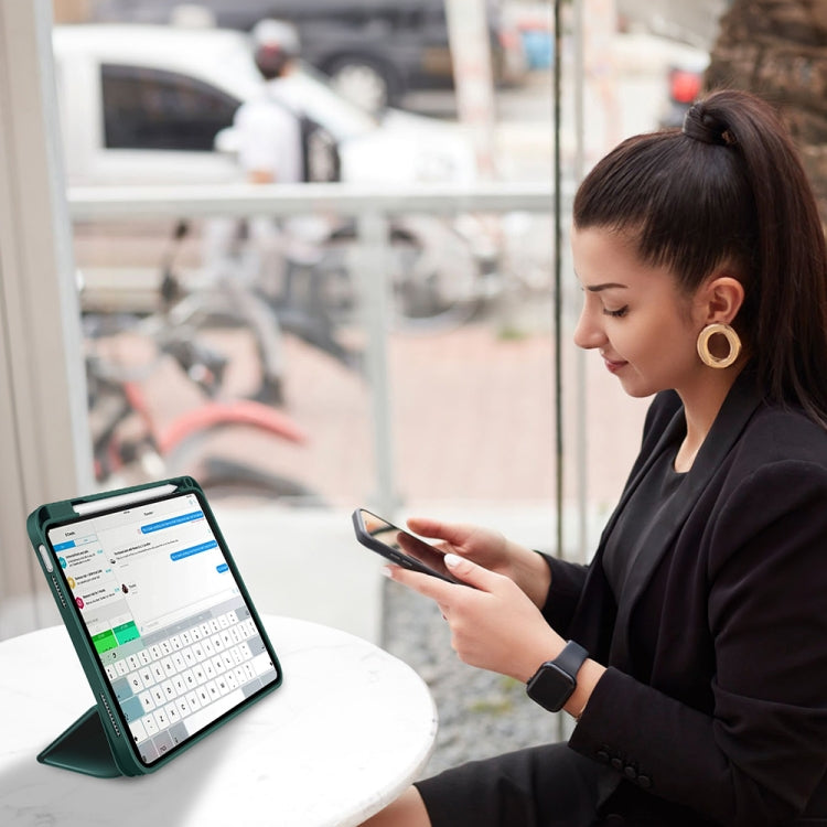 For iPad Air 11 2024 3-fold TPU Smart Leather Tablet Case with Pen Slot(Dark Green) - iPad Air 11 2024 Cases by PMC TechLife | Online Shopping South Africa | PMC TechLife | Buy Now Pay Later Mobicred