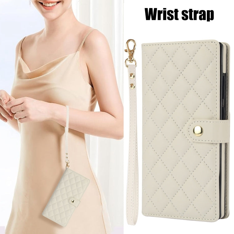 For Samsung Galaxy S24 Ultra 5G Crossbody Multifunction Rhombic Leather Phone Case(White)