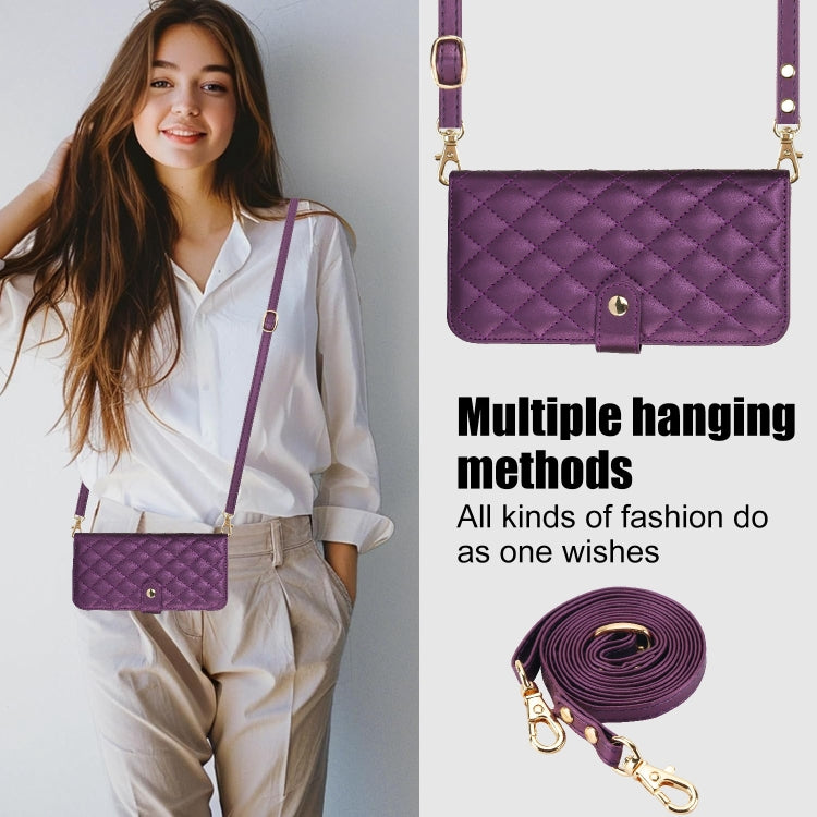 For Samsung Galaxy S24+ 5G Crossbody Multifunction Rhombic Leather Phone Case(Dark Purple)