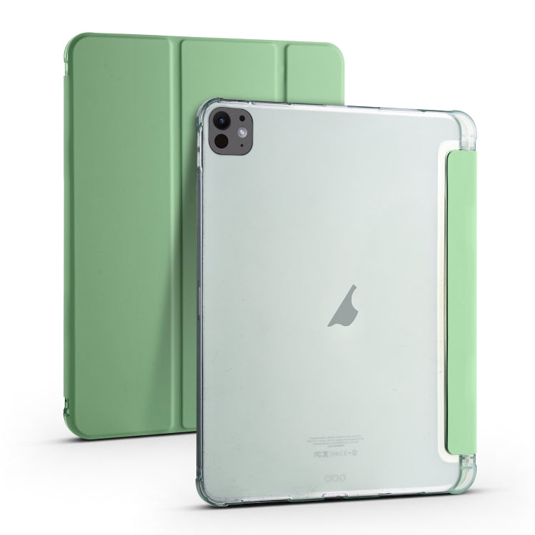 For iPad Pro 13 2024 3-fold TPU Leather Smart Tablet Case with Pen Slot(Matcha Green)