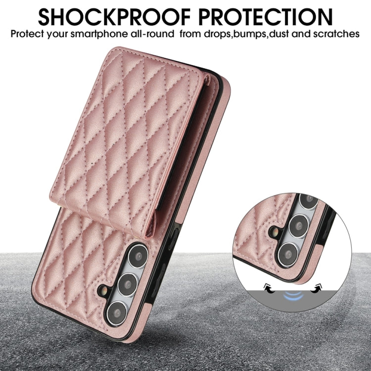 For Samsung Galaxy S24+ 5G YM015 Crossbody Rhombic Card Bag RFID Phone Case(Rose Gold)