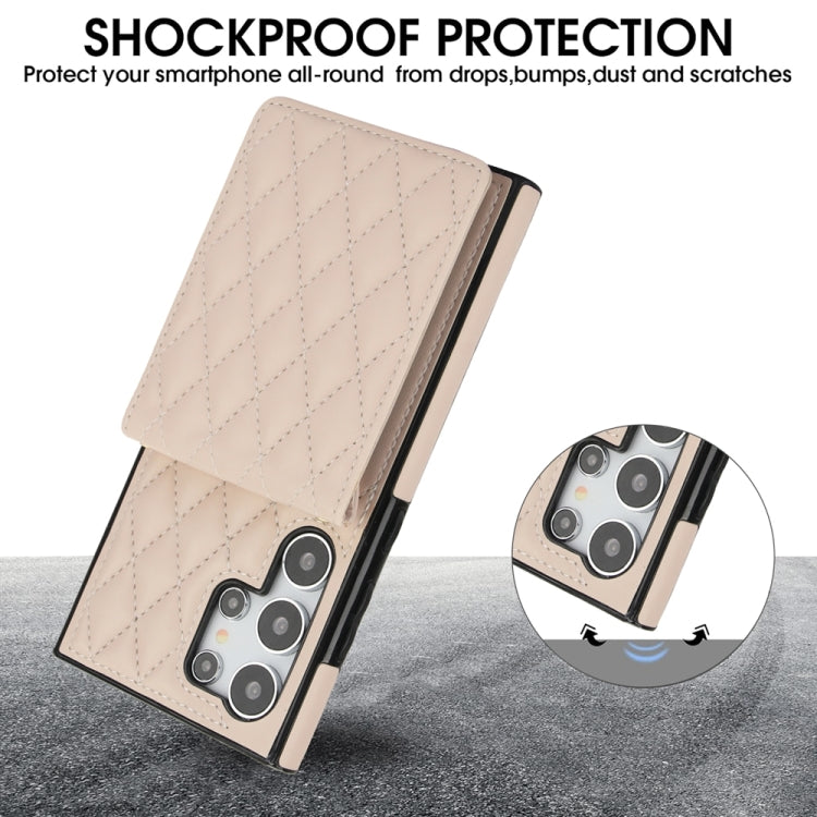 For Samsung Galaxy S24 Ultra 5G YM015 Crossbody Rhombic Card Bag RFID Phone Case(White)