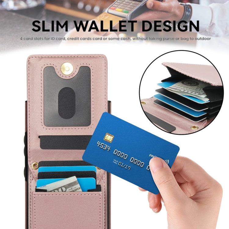 For Samsung Galaxy S24 Ultra 5G YM015 Crossbody Rhombic Card Bag RFID Phone Case(Rose Gold)