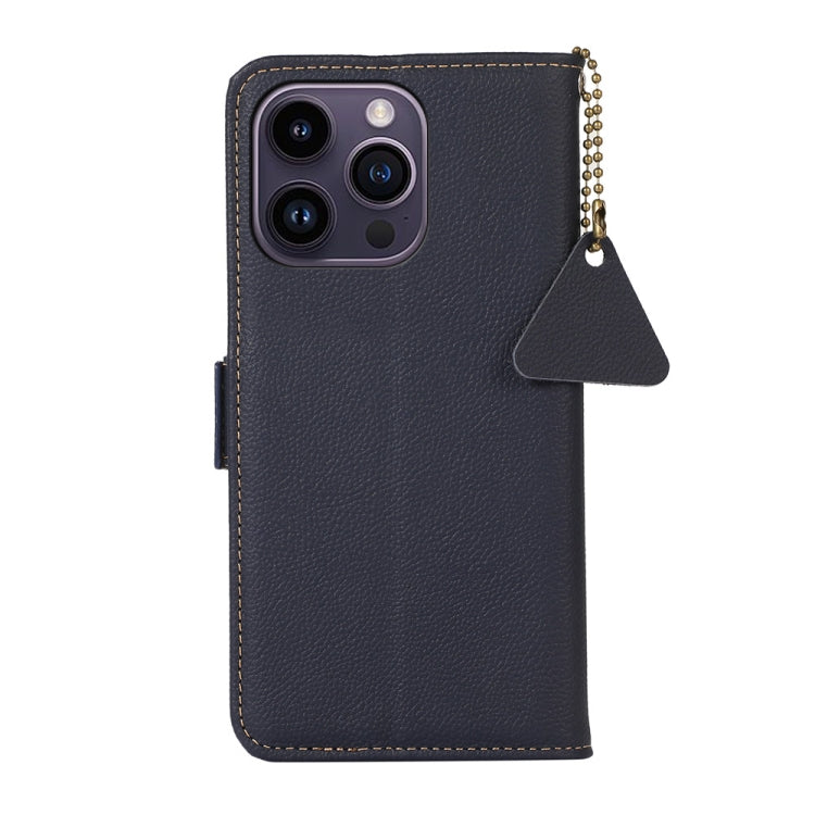 For iPhone 16 Pro Max Side-Magnetic TJ Genuine Leather RFID Phone Case(Blue)