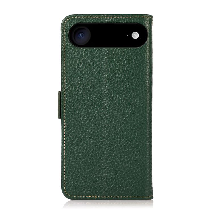 For iPhone 17 Air KHAZNEH Side-Magnetic Litchi Genuine Leather RFID Case(Green)