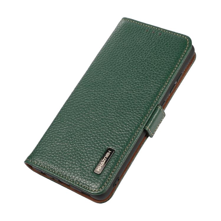 For iPhone 17 Air KHAZNEH Side-Magnetic Litchi Genuine Leather RFID Case(Green)