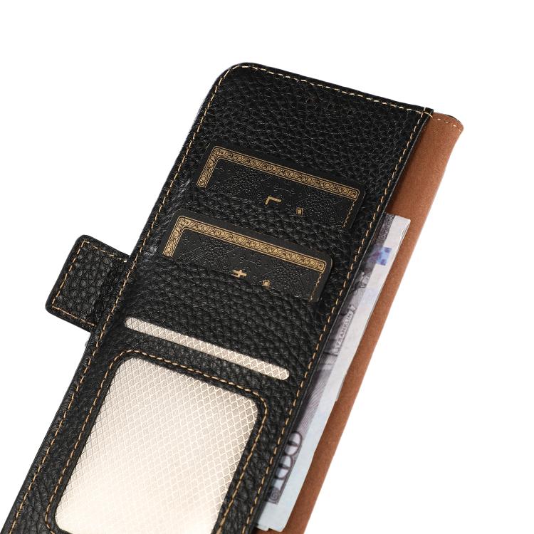 For iPhone 17 Pro KHAZNEH Side-Magnetic Litchi Genuine Leather RFID Case(Black)