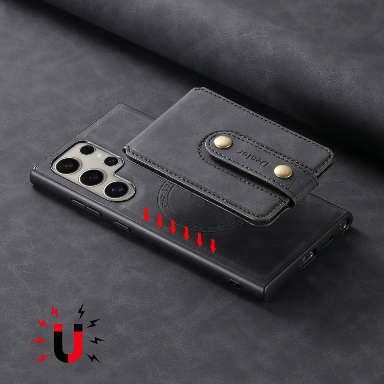 For Samsung Galaxy S24 Ultra 5G Denior D14 NK Retro Pattern MagSafe Magnetic Card Holder Leather Phone Case(Black)