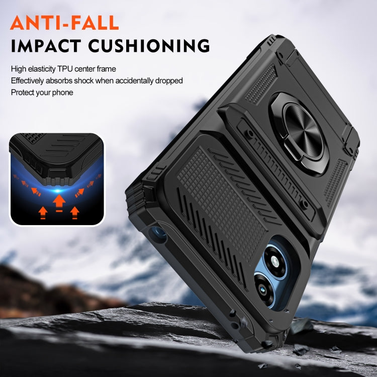 For Motorola Moto G Play 4G 2024 TPU+PC Shockproof Card Slot Phone Case with Metal Ring Holder(Black)