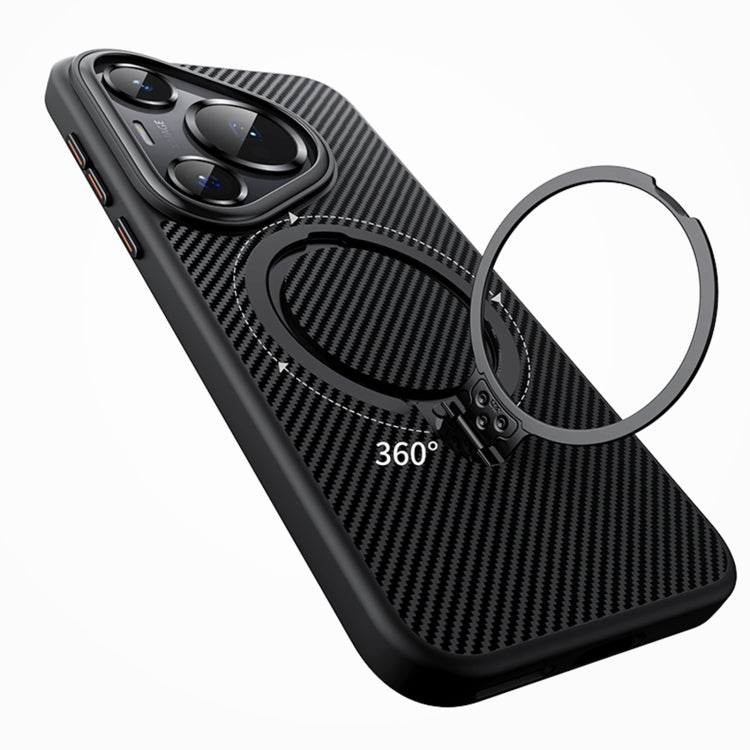 For Huawei Pura 70 Ultra Double Ring MagSafe Holder Carbon Fibre Phone Case(Silver)