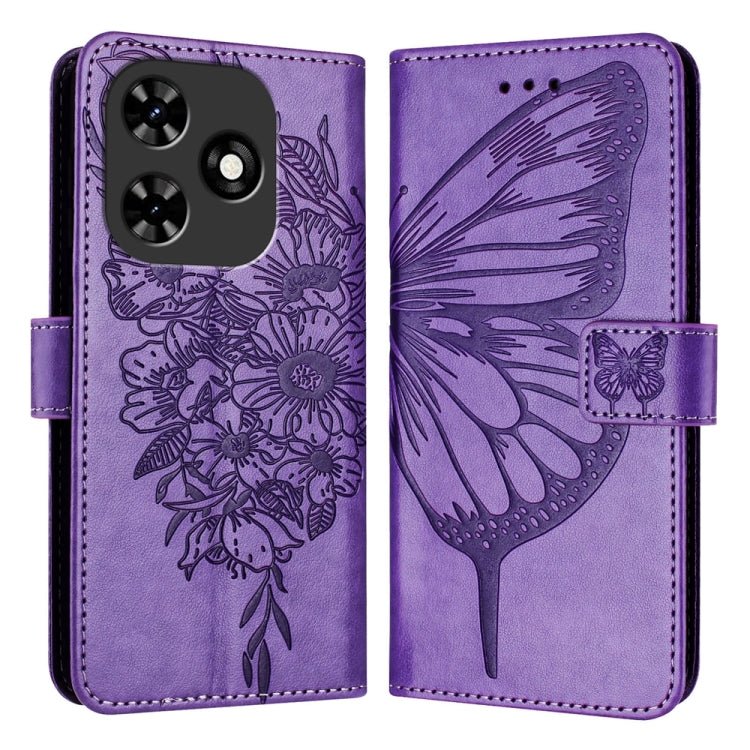 For Tecno Spark Go 2024 / Spark 20C Embossed Butterfly Leather Phone Case(Light Purple)