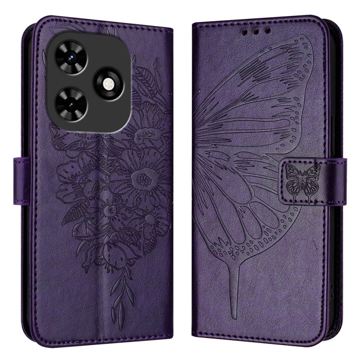 For Tecno Spark Go 2024 / Spark 20C Embossed Butterfly Leather Phone Case(Dark Purple)