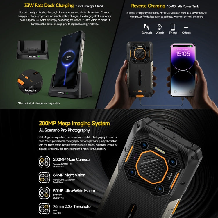 Ulefone Armor 26 Ultra Rugged Phone, 12GB+512GB, 6.78 inch Android 13 MediaTek Dimensity 8020 Octa Core, Network: 5G, NFC(Black) - free shipping - PMC Jewellery - Order now!