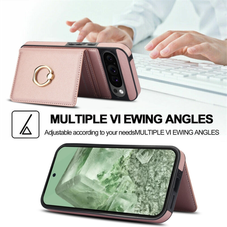 For Google Pixel 9 Pro XL RFID Anti-theft Card Ring Holder Phone Case(Rose Gold)