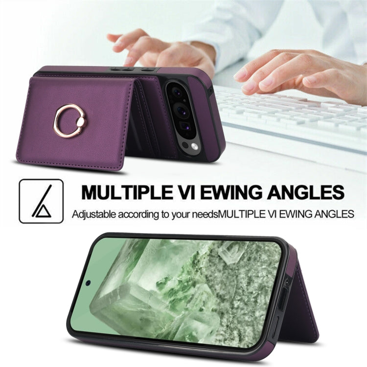 For Google Pixel 9 Pro XL RFID Anti-theft Card Ring Holder Phone Case(Dark Purple)