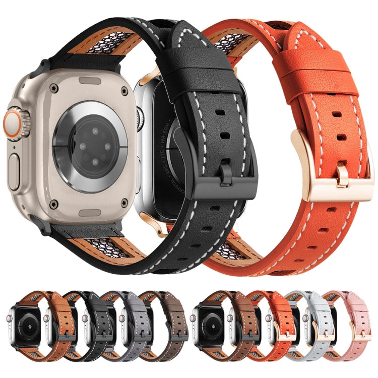 For Apple Watch Ultra 49mm Mesh Calfskin Genuine Leather Watch Band(Black) - Watch Bands by PMC TechLife | Online Shopping South Africa | PMC TechLife | Buy Now Pay Later Mobicred