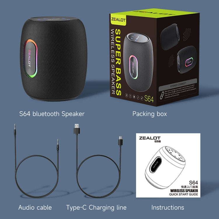 Zealot S64 Shocking Sound Super Subwoofer Bluetooth Speaker with RGB Light(Black) - free shipping - PMC Jewellery - Order now!