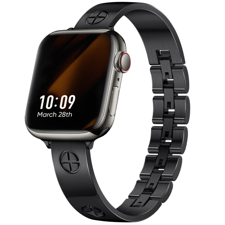 For Apple Watch SE 2023 44mm Cross Bracelet Stainless Steel Watch Band(Black)