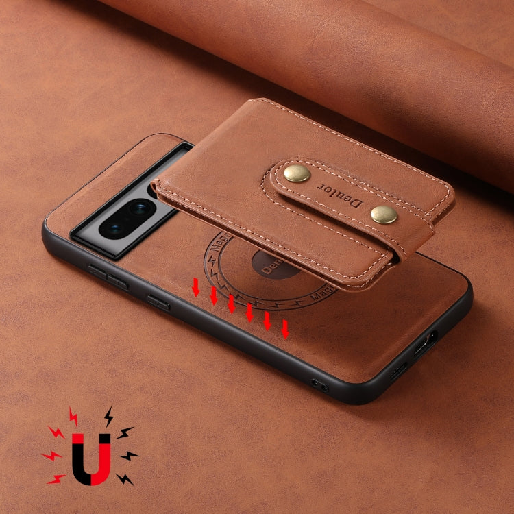 For Google Pixel 7 Pro 5G Denior D14 NK Retro Pattern MagSafe Magnetic Card Holder Leather Phone Case(Brown) - Google Cases by Denior | Online Shopping South Africa | PMC TechLife | Buy Now Pay Later Mobicred