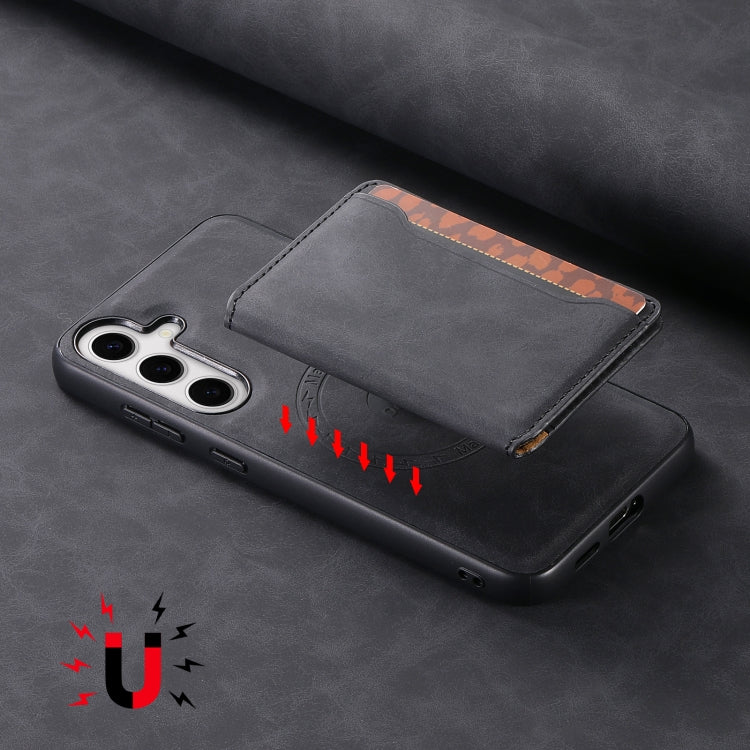 For Samsung Galaxy S24+ 5G Denior D13 Retro Texture Leather MagSafe Card Bag Phone Case(Black)