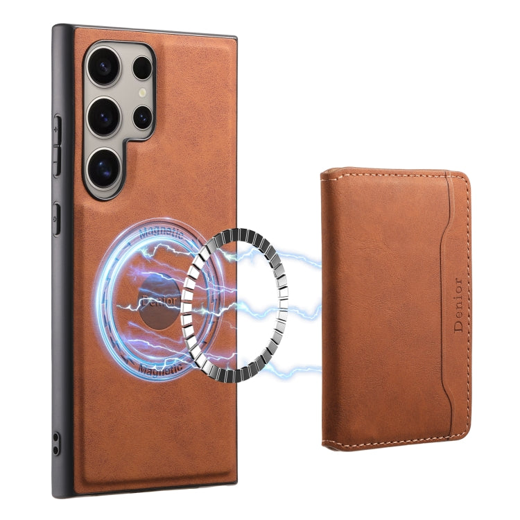 For Samsung Galaxy S24 Ultra 5G Denior D13 Retro Texture Leather MagSafe Card Bag Phone Case(Brown)