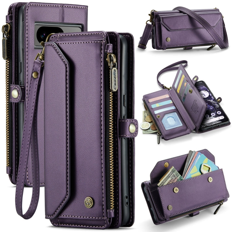 For Google Pixel 8 CaseMe C36 Card Slots Zipper Wallet RFID Anti-theft Leather Phone Case(Purple)