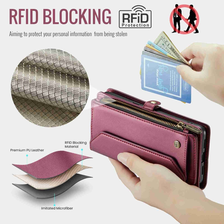 For Google Pixel 8 CaseMe C36 Card Slots Zipper Wallet RFID Anti-theft Leather Phone Case(Wine Red)