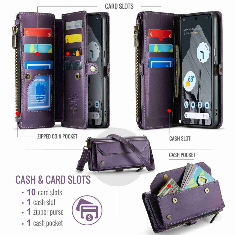 For Google Pixel 8 Pro CaseMe C36 Card Slots Zipper Wallet RFID Anti-theft Leather Phone Case(Purple)