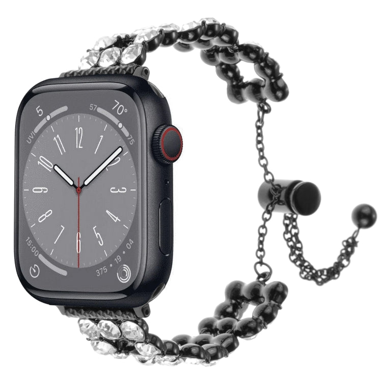 For Apple Watch SE 2023 44mm Rhinestone Metal Bracelet Watch Band(Black)