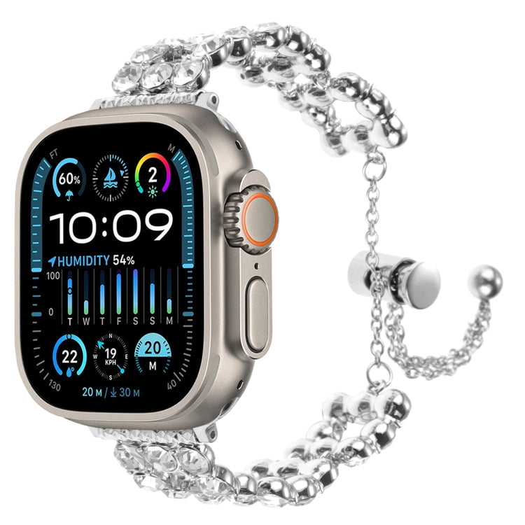 For Apple Watch Ultra 2 49mm Rhinestone Metal Bracelet Watch Band(Silver)