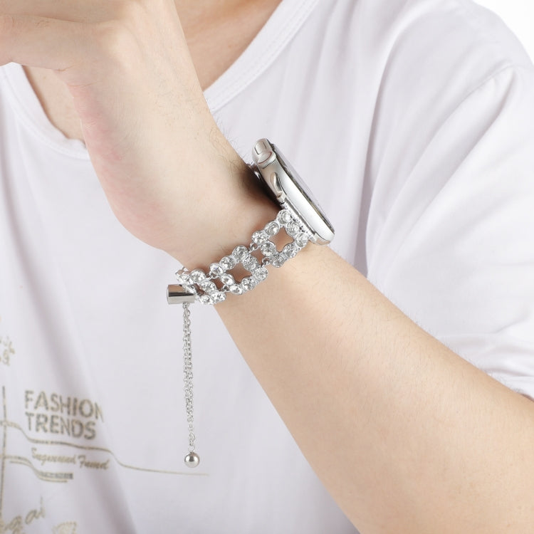 For Apple Watch SE 2022 44mm Rhinestone Metal Bracelet Watch Band(Silver)