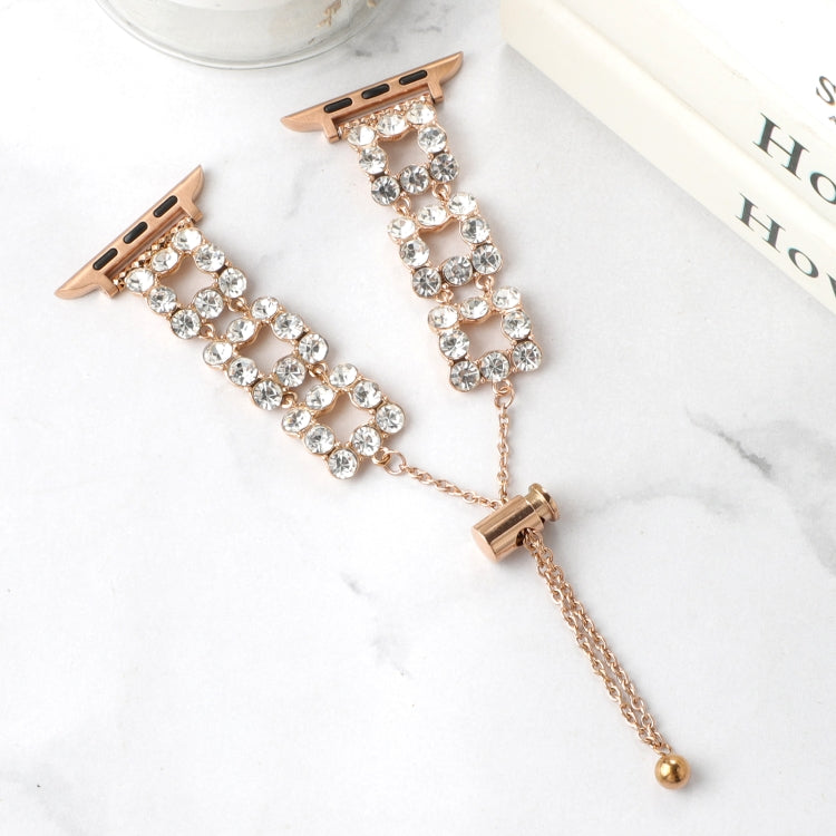 For Apple Watch Series 7 41mm Rhinestone Metal Bracelet Watch Band(Rose Gold)