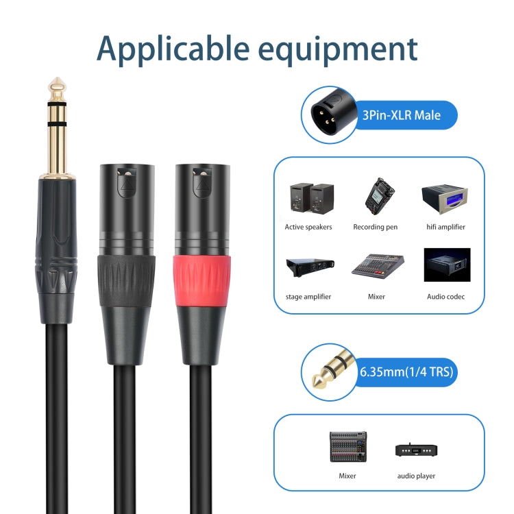 TC145YXK108RE-10 6.35mm 1/4 TRS Male to Dual XLR Male Audio Cable, Length:2m(Black) - free shipping - PMC TechLife - Order now!